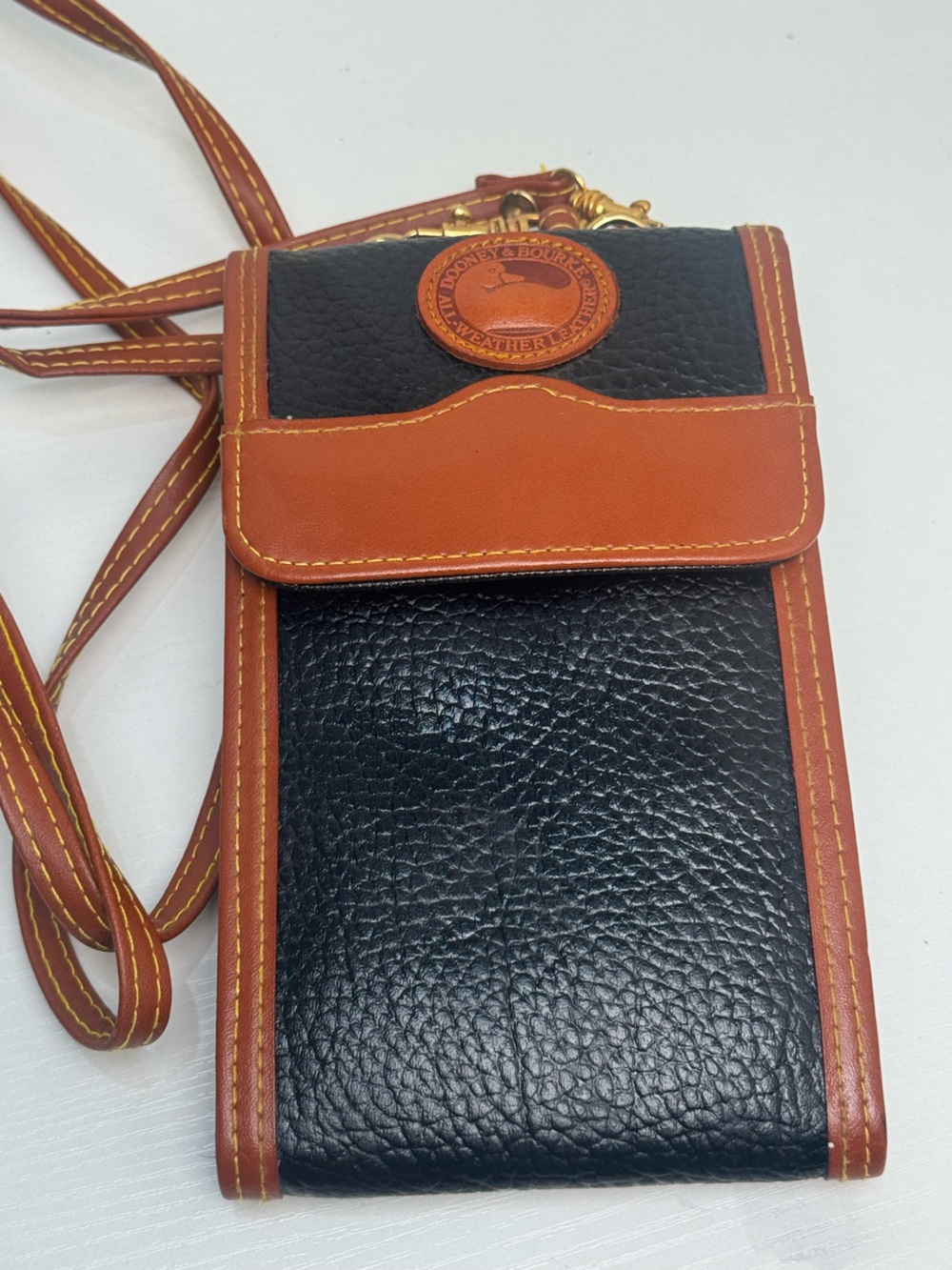 Vintage Dooney & Bourke AWL Leather Wallet on String Crossbody Black Tan